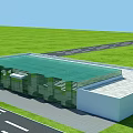 Aerial View Planning of Modern Glass Building with Green Grassland Road and Roof Grid Design