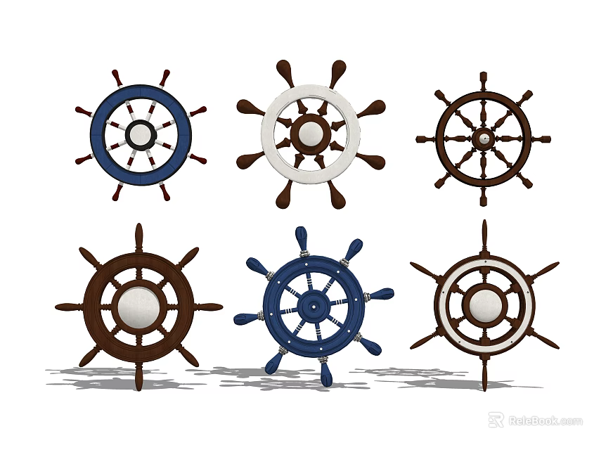 Decorative Ship Wheel Wall Decor in Blue Brown White Colors for Home Decoration 3d model 