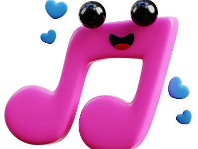Pink Music Note Shaped Decorative Ornament Set With Big Eyes Red Mouth And Blue Hearts 3d model