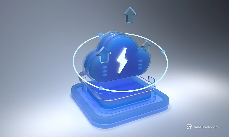 Cloud Shaped Art Installation With Lightning Symbol Lines Upward Arrows And House Icons On Platform 3d model 