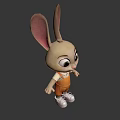 Cute Cartoon Rabbit Character With Big Ears Orange Overalls And White Shoes