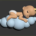 Cute Baby Lying On Blue Cloud With Pacifier And Blonde Hair
