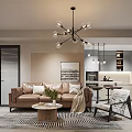 Modern Office Interior With Comfortable Sofa Coffee Table Chandelier Open Layout And Stylish Rug