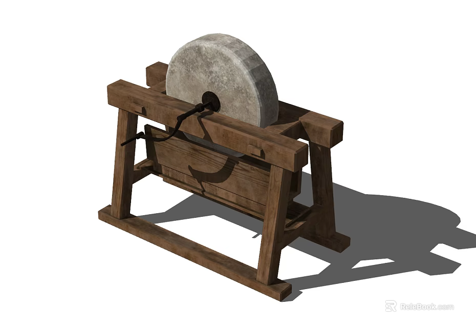 Traditional Garden Decorative Piece with Wooden Frame and Stone Mill Wheel 3d model 