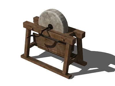 Traditional Garden Decorative Piece with Wooden Frame and Stone Mill Wheel 3d model