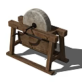 Traditional Garden Decorative Piece with Wooden Frame and Stone Mill Wheel