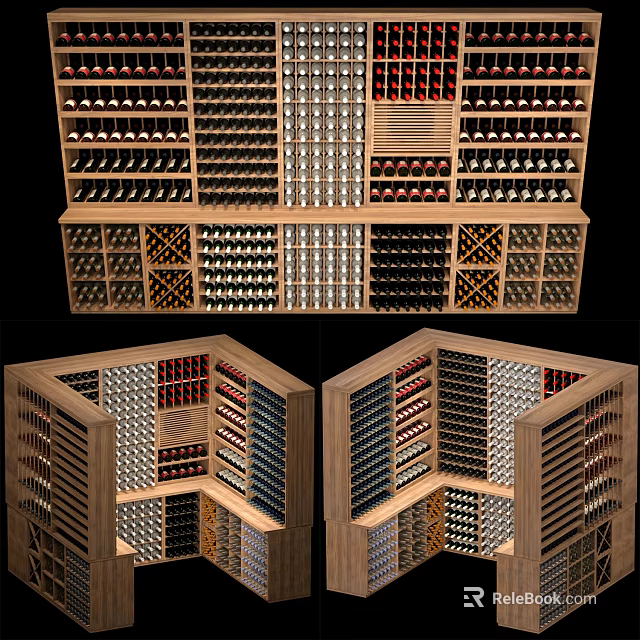 Wooden Wine Cabinet With Multi Layer Compartments And Wine Bottle Storage Design 3d model