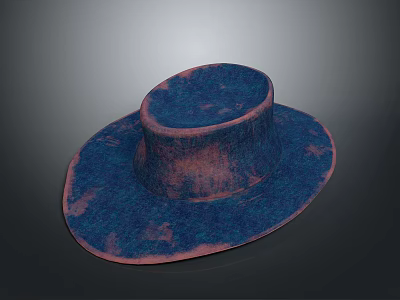 Fashionable Vintage Wide Brim Hat in Blue Pink Distressed Felt Texture 3d model