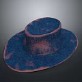 Fashionable Vintage Wide Brim Hat in Blue Pink Distressed Felt Texture