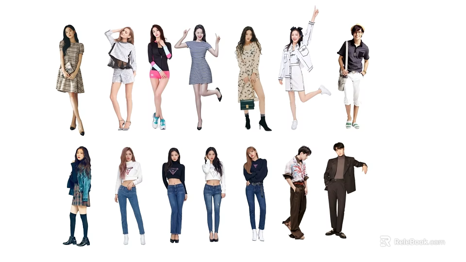Group Of Multiple People In Stylish Fashion Outfits With Various Poses 3d model 