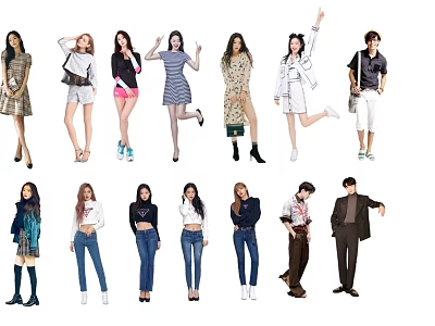 Group Of Multiple People In Stylish Fashion Outfits With Various Poses 3d model
