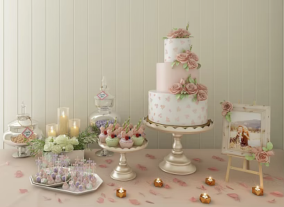 Modern cake wedding table decoration combination 3d model