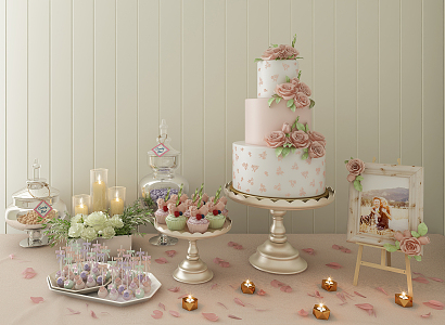 Modern cake wedding table decoration combination 3d model