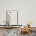 Transparent Golden Leisure Chair With Gray Blanket On Gray Rug Wooden Floor And Marble Counter