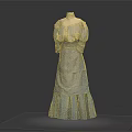Vintage Style Long Dress With Ruffled Collar And Layered Skirt Design