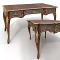 Pair of Classic Dark Wood Desks With Gold Ornate Carvings And Legs