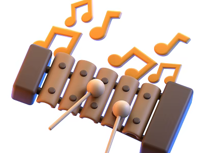 Vibrant Musical Instruments and Art Supplies Featuring Xylophone Music Notes and Paint Brushes 3d model