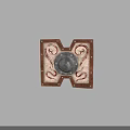 Medieval Shield With Metal Dome Brown Frame And Red Decorative Patterns