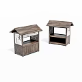 Two Traditional Wooden Pavilions With Sloped Roofs Lattice Panels And Open Shelves