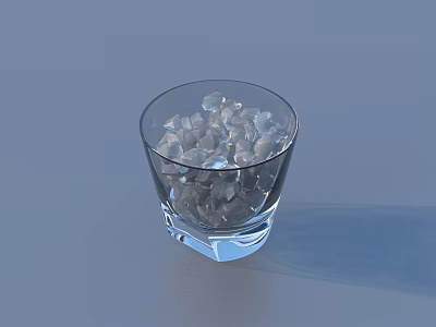 Clear Glass Cup Filled With Fresh Ice Cubes On Blue Background 3d model
