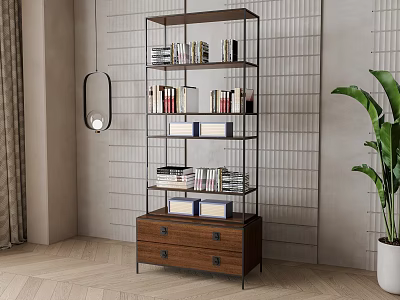 Modern Storage Shelf with Multi level Design Wooden Drawers Books and Storage Boxes 3d model