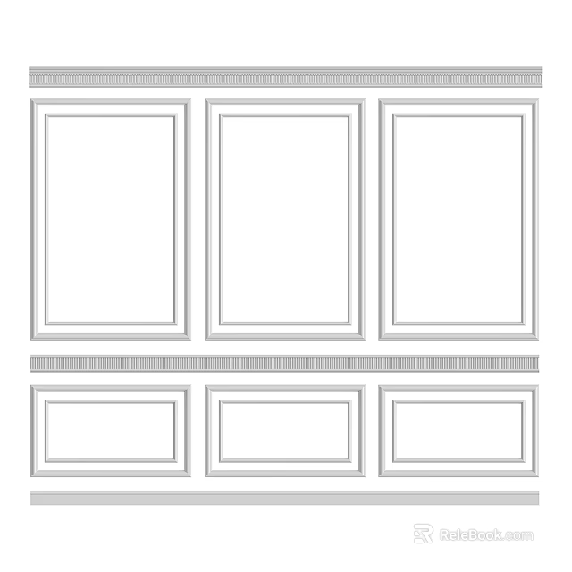 Stylish Background Wall Design With Rectangular Panels And Layered Decorative Moldings 3d model