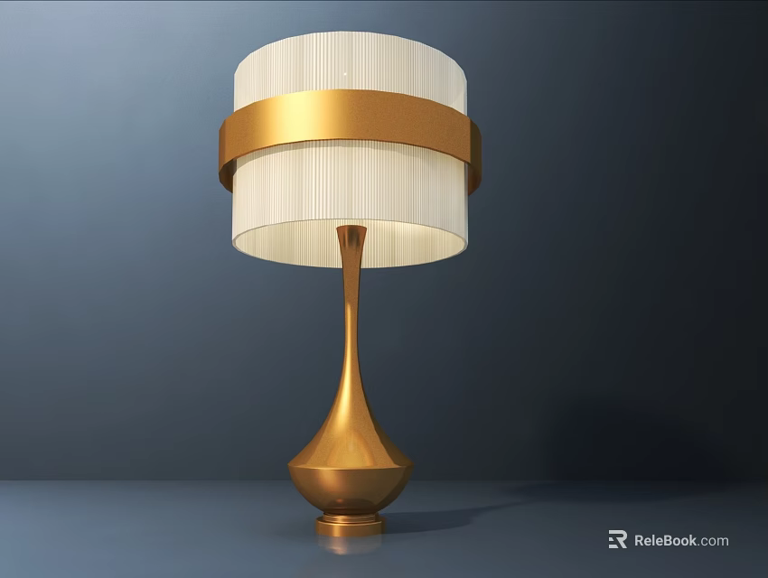Elegant Modern Table Lamp With Gold Base White Shade And Accent Ring 3d model 
