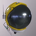 Yellow Astronaut Helmet Design With Black Visor Antenna And Cables