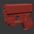 Blue Futuristic Pistol With Red Indicator Light Yellow Warning Sign And Gray Grip
