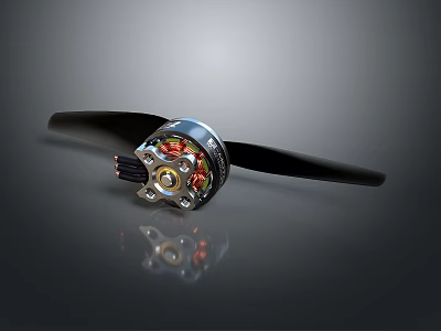 High Performance Drone Motor With Silver Housing Black Propeller Blade And Colored Parts 3d model