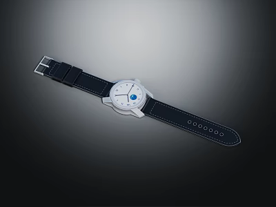 Modern Electronic Watch with Black Leather Strap White Dial and Minimalist Design 3d model
