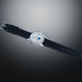 Modern Electronic Watch with Black Leather Strap White Dial and Minimalist Design