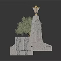 White Stone Monument with Gold Star Top Olive Tree and Inscribed Base