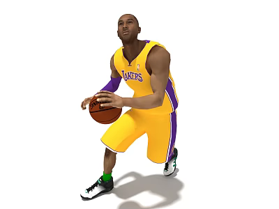 Man in Yellow Lakers Jersey Holding Basketball in Playing Stance 3d model