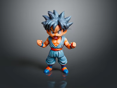 Decorative Anime Character Figurine With Blue Hair Red Belt Standing Pose For Home Decoration 3d model