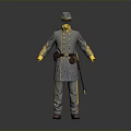 Gray Military Uniform With Yellow Decorative Accents Hat Belt And Long Staff