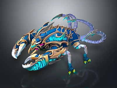 Fantasy Scorpion With Blue And Gold Glowing Decorative Armored Design 3d model