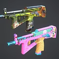 Colorful Decorated Paintball Guns Featuring Camouflage And Pink Ice Cream Art Designs