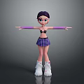 Cartoon Girl Character With Purple Hair Green Eyes Purple Plaid Skirt White Sneakers Arms Outstretched