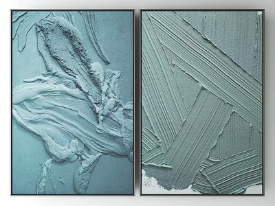Abstract Textured Wall Art With Blue Green Tones And Black Frames 3d model