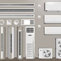 Various White Modern Air Conditioners and Fans Including Wall Mounted Floor Standing and Central Vents