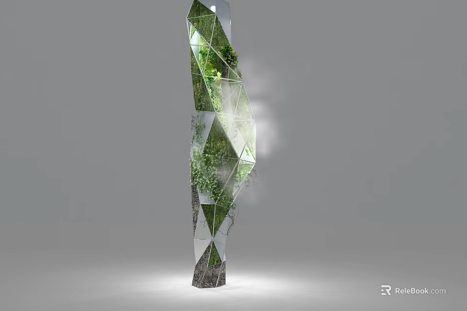 Modern Geometric Glass Living Plant Wall with Lush Greenery and Transparent Design 3d model 