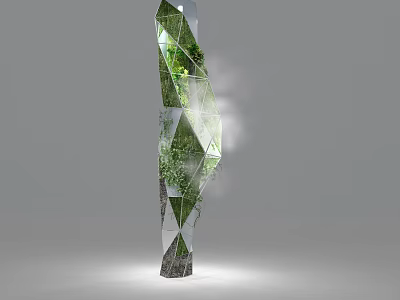 Modern Geometric Glass Living Plant Wall with Lush Greenery and Transparent Design 3d model