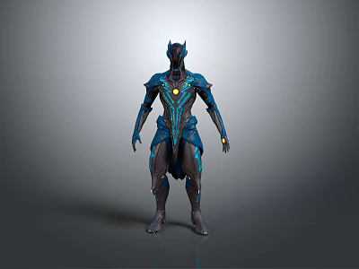 Advanced Humanoid Character Design Of Alien Creature With Blue Armored Suit And Glowing Elements 3d model