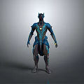 Advanced Humanoid Character Design Of Alien Creature With Blue Armored Suit And Glowing Elements