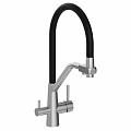Modern Kitchen Faucet With Black Flexible Hose And Silver Metal Base