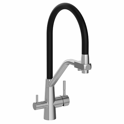 Modern Kitchen Faucet With Black Flexible Hose And Silver Metal Base 3d model