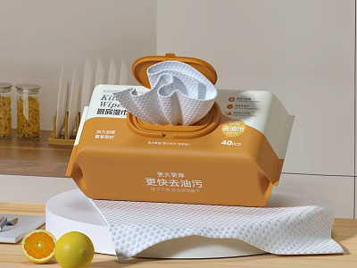 Modern Wipes Kitchen Wipes Kitchen Chopping Board Lemon Tableware Plate Tissue Poster Product Display Meichen Round Cover Knife and Fork 3d model