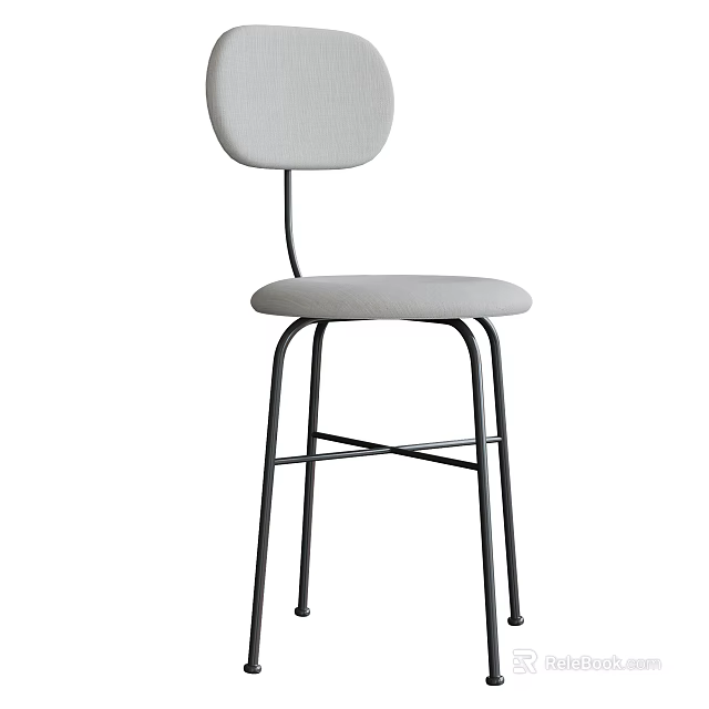 Modern Bar Stool With Upholstered Seat Backrest And Black Metal Frame Design 3d model 