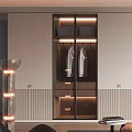 Modern Wardrobe Interior With Glass Doors Hanging Clothes And Storage Shelves